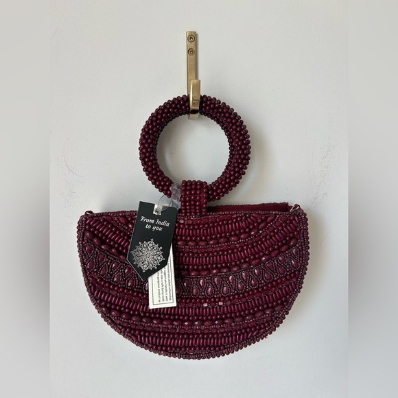Handbags - Viral Beaded Burgundy Half circle crossbody bag
